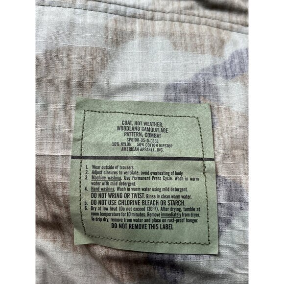 Woodland Camouflage Combat Coat Mens Medium Ripstop SP0100-95-D-0353 Hot Weather - Picture 4 of 10